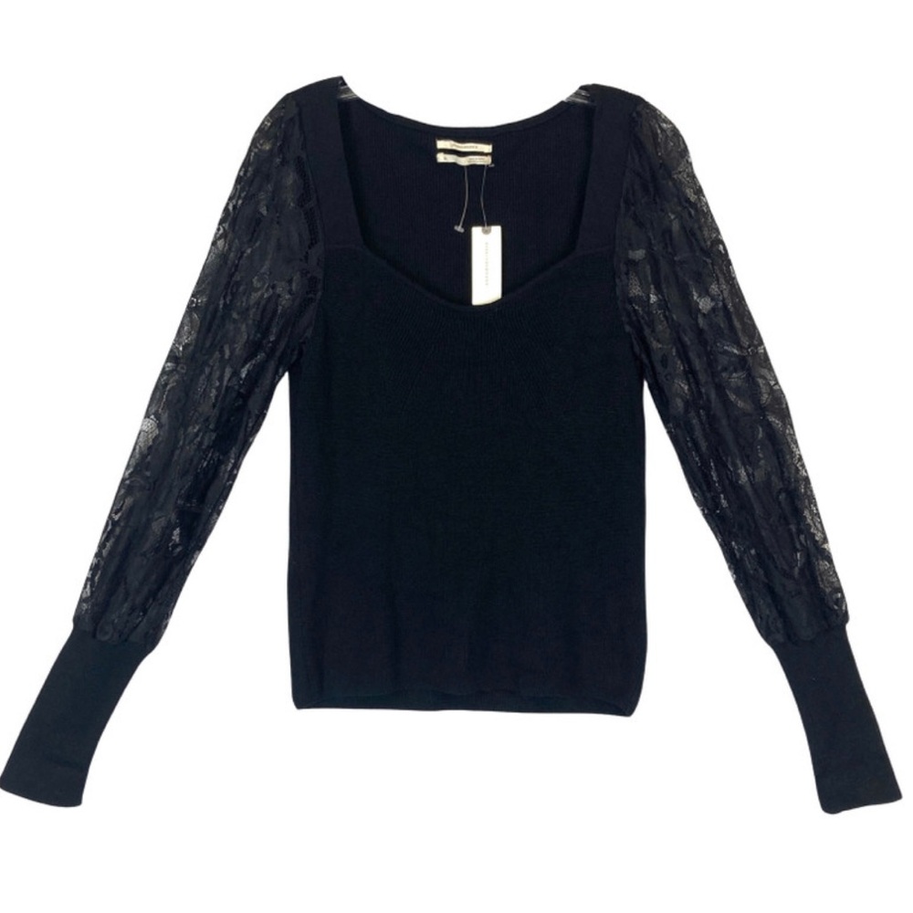 NWT Anthropologie Knit Top with Lace Long Sleeves